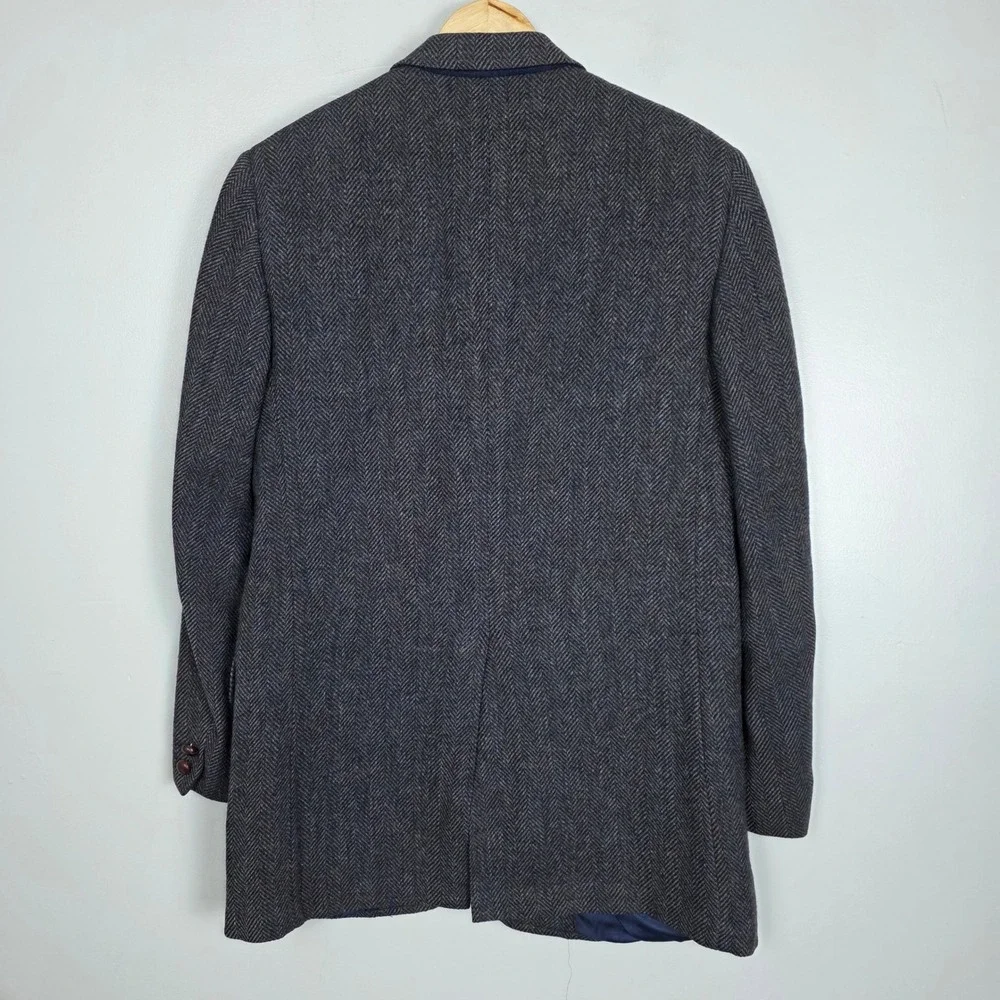 Hart Schaffner & Marx Tweed Herringbone Pure Wool Sport Coat Blazer Jacket Blue
